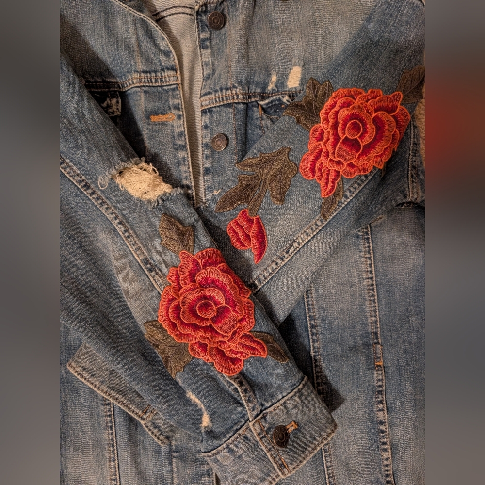 Express Blue Denim Jacket with Red Embroidery - Picture 4 of 6